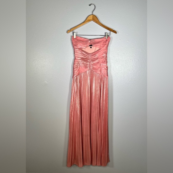 Retrofete Mallory pink shimmer cut out strapless slit gown S wedding guest gala - Picture 2 of 16